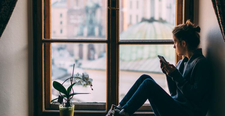 Woman alone at home