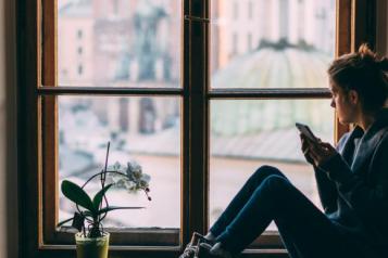 Woman alone at home